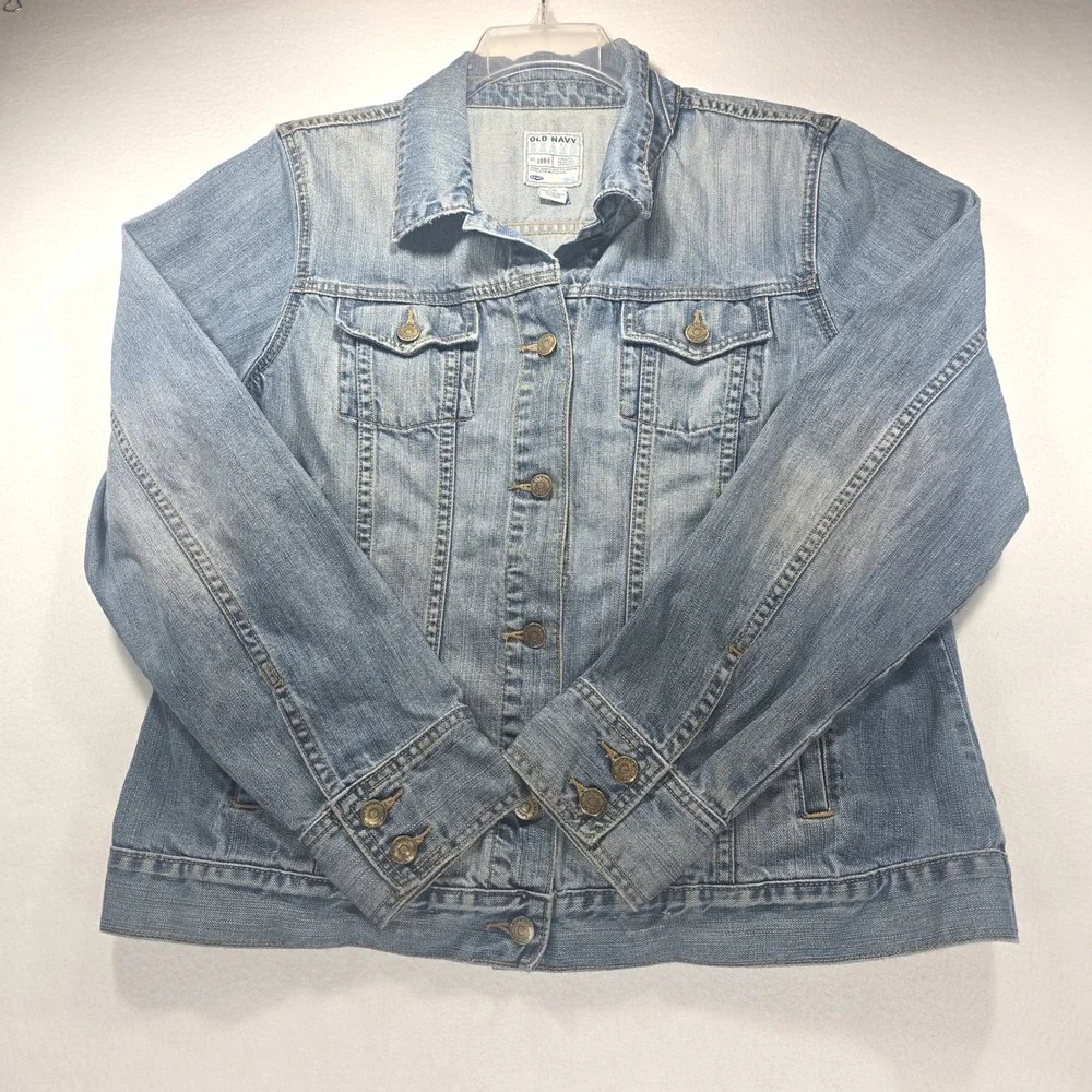 Old Navy Womens XXL Medium Wash Denim Trucker Jacket 100% Cotton Blue Jean Coat